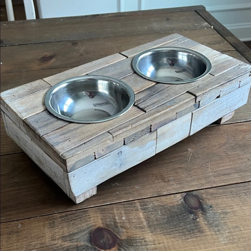 Wooden Pet Feeder with Stainless Steel Bowls